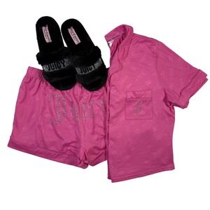 JUICY COUTURE 3 Piece Pajama Set, Rhinestone Juicy, Size M, Slippers 6.5-7.5